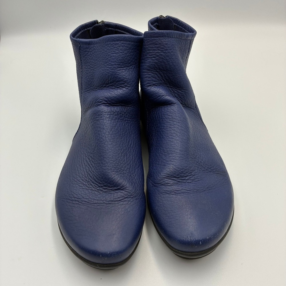 Arche Blue Pebbled Leather Ankle Boots Rear Zip Made in France Womens 36 - Picture 2 of 9
